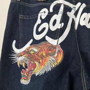 Ed Hardy Men Tiger Head Y2K Loose Fit Rigid Streetwear Jeans Blue 42